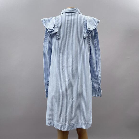 Paul & Joe Sister Dress Women M/L Blue Striped Shirt Trapeze Ruffle Preppy READ - Picture 4 of 9